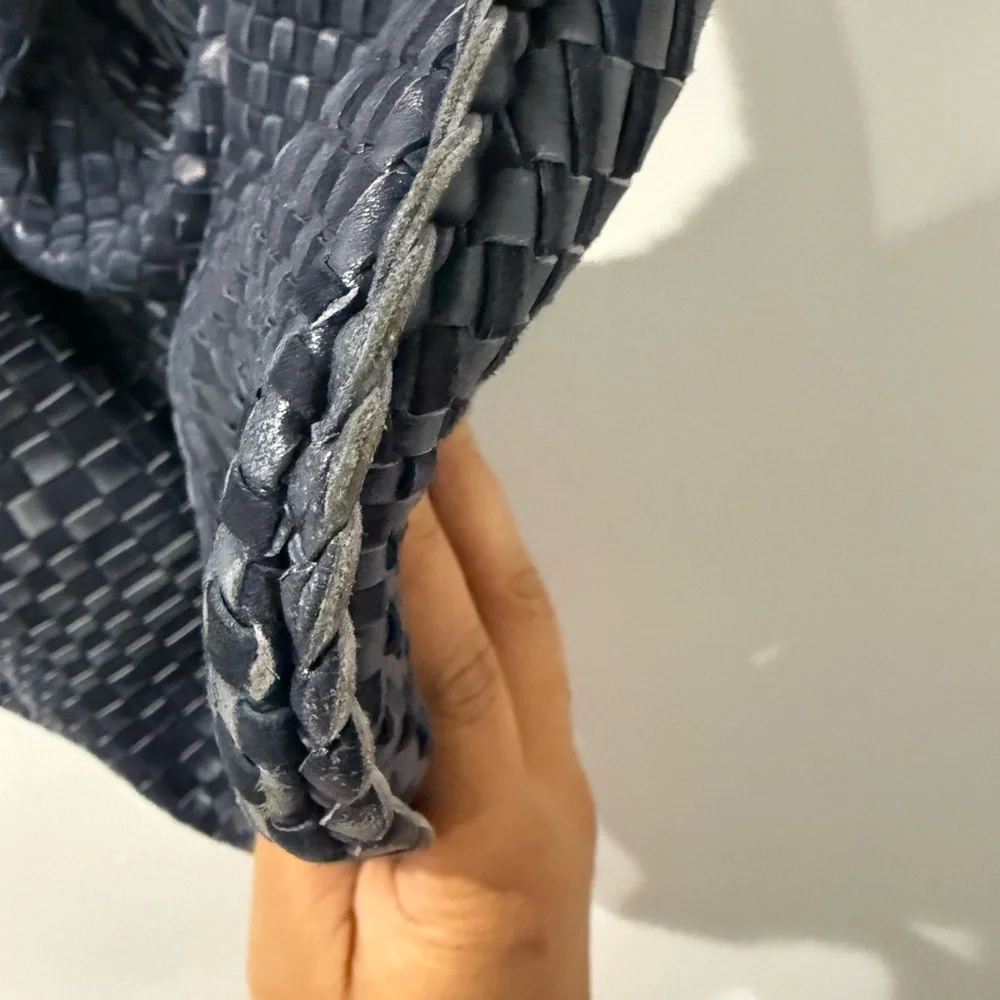 Jennifer Tattanelli Navy Intreccio Woven‎ Leather Tote Bag Blue Slouchy Hobo